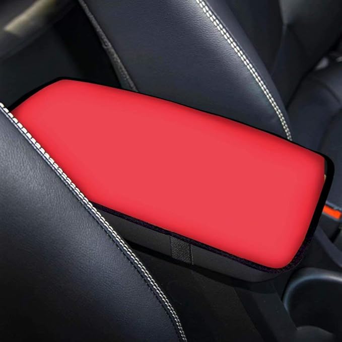 Vehicle Center Console Armrest Cover Pad, Universal Fit Soft Comfort Stylish Pattern Design Car Armrest Cover, Red