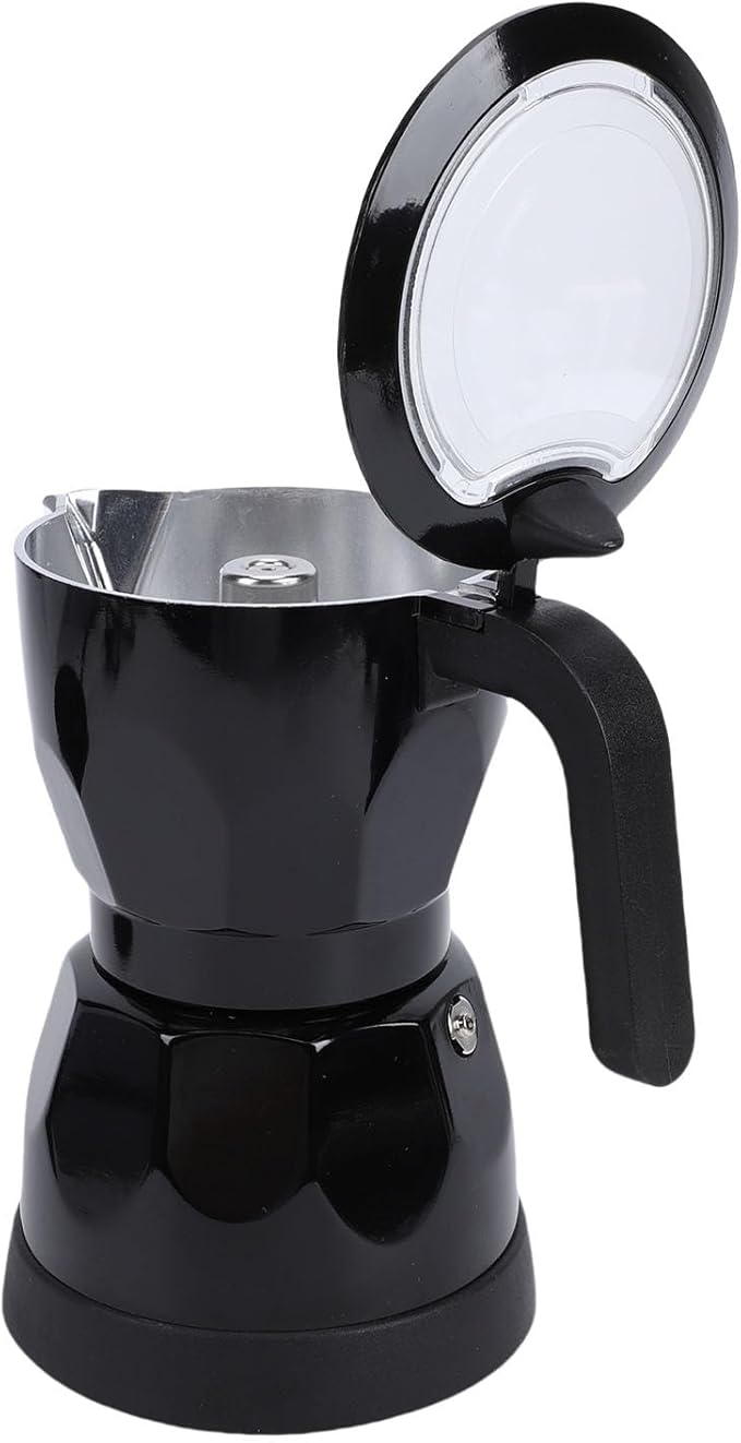 Electric Espresso Coffee Maker, 3 Cup Aluminum Italian Coffee Pot, Electric mokas Pot, Cuban Coffee Maker, Portable Mocha Pot Espresso Maker, Coffee Machine mokas Maker (Black)