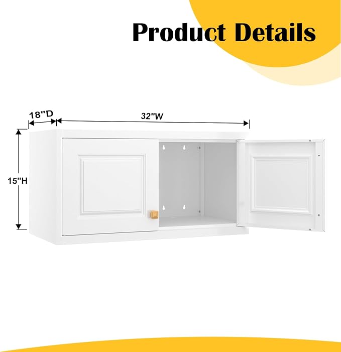 SteeLoong 15" Wall Storage Cabinet,White Bathroom Wall Mounted Cabinet,Metal Armoire Wardrobe Closet Storage Cabinets for Basement,Livingroom Home Office