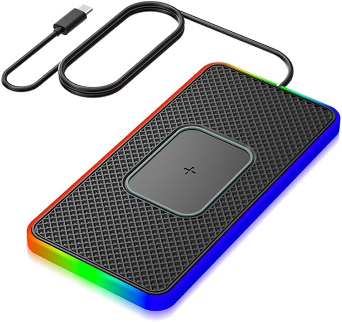 Cordless Car Charging Pad for Chevrolet Blazer/Blazer EV/Bolt EUV/Colorado, 5W/7.5W/10W/15W/20W Charging, Trim-to-Fit Non-Slip Phone Charging Mat with 8 Ambient Light Modes, 100cm Cable
