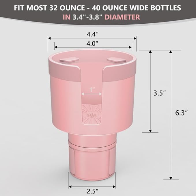 Seven Sparta 2 Pack Car Cup Holder Expander with Adjustable Base, Compatible with Hydro Flasks 32/40 Ounce, Compatible with Yeti Ramblers 20/26/30 Ounce, Other Bottles in 3.4"-3.8" (Pink)