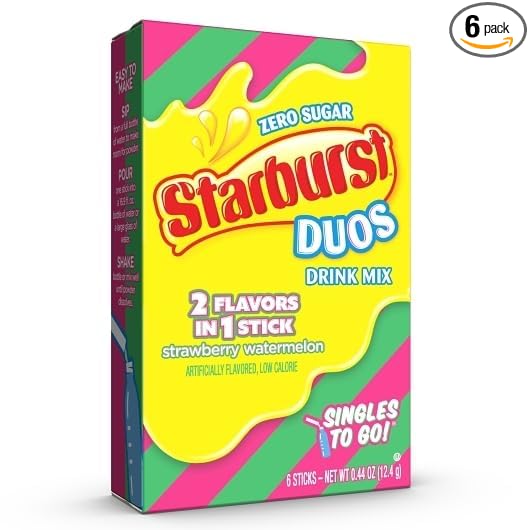 SINGLES TO GO! Starburst Duos Drink Mix Strawberry Watermelon - 36 Total Servings - 0.44 Ounce (Pack of 6)