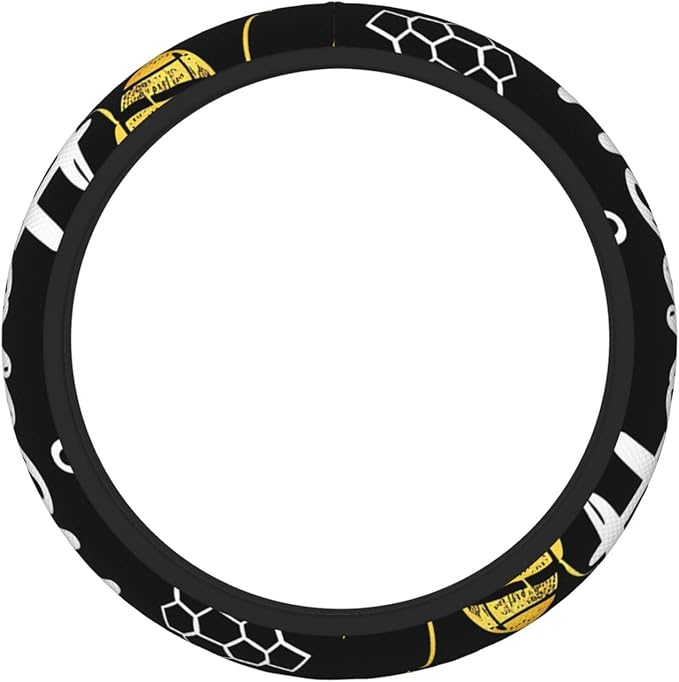 Steering Wheel Cover Polyester Thick Non-Slip Car Steering Wheel Cover Protector Universal 15 Inch, Animal Honey Bee Sweet