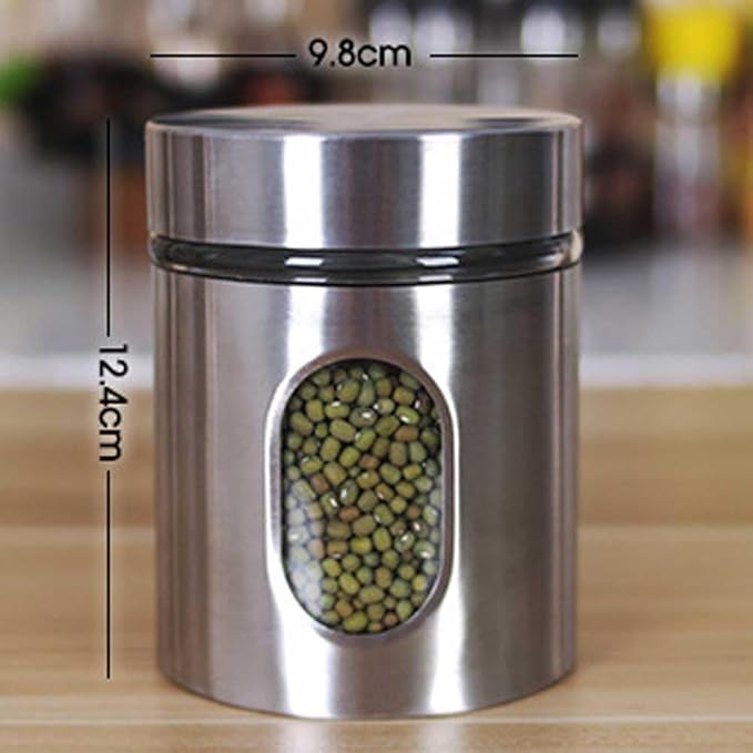 Teensery Stainless Steel Container Food Storage Jar Sealed Coffee Can Kitchen Canister with Glass Window and Airtight Lid for Tea Coffee Bean Sugar Candy Cookie Spice Flour, 1 Piece