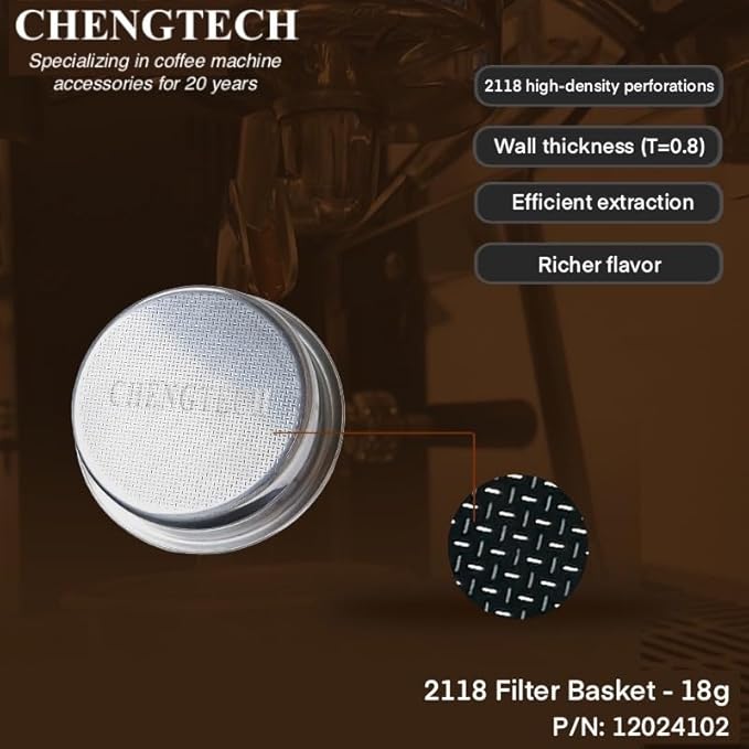 Espresso Accessories, 58mm Espresso Filter Basket (18g Laser Flat Hole) – 2118 High-Density Laser-Cut Perforations, 0.8mm Wall Thickness, High-Efficiency Extraction for Richer Flavor