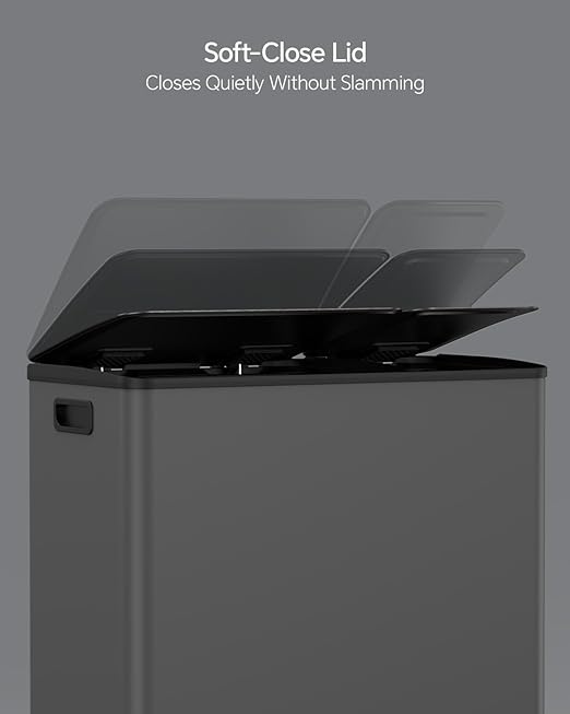 Lovewind Dual Trash and Recycling Bins for Kitchen, 13+6 Gallon Stainless Steel Garbage and Recycle Bin Combo for Large Families, Dual Trash Can with Soft Close Lid & Magnetic Stickers, Grey