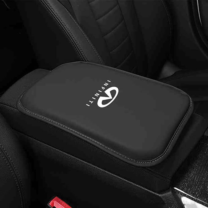 Car Armrest Box Pad for Infiniti QX60/Q50L/QX50/QX55/Q60 Leather Car Armrest Box Cushion Waterproof Center Console Mat Armrest Mat Armrest Cover Accessories,Black-Without Storage Bag