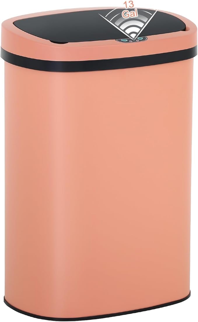 13 Gallon Stainless Steel Trash Can Automatic Trash Can Garbage Can Bathroom Garbage Can with Lid for Kitchen Living Room Office Bathroom, Electronic Motion Sensor Automatic, Pink