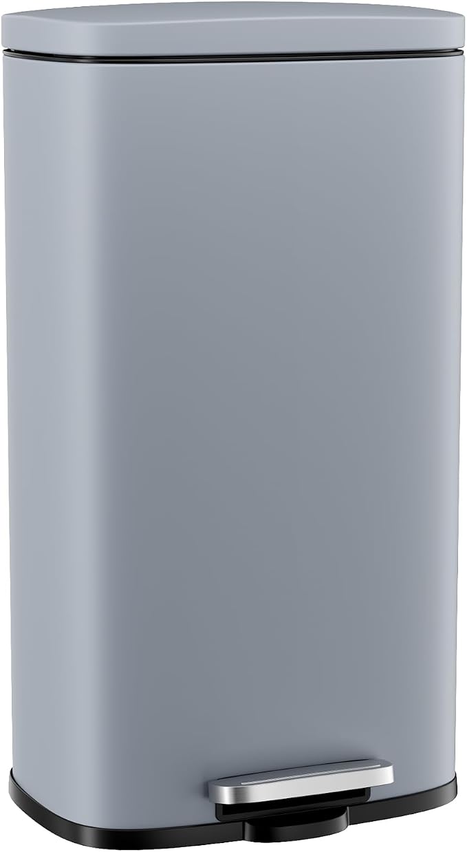 Arlopu 8/13.2 Gallon Step Trash Can, Stainless Steel Garbage Bin, Soft-Close Rubbish Bin with Removable Plastic Inner Bucket, Fingerprint-Proof, Lid Dustbin, Suit for Kitchen Home (Haze Blue, 30L)