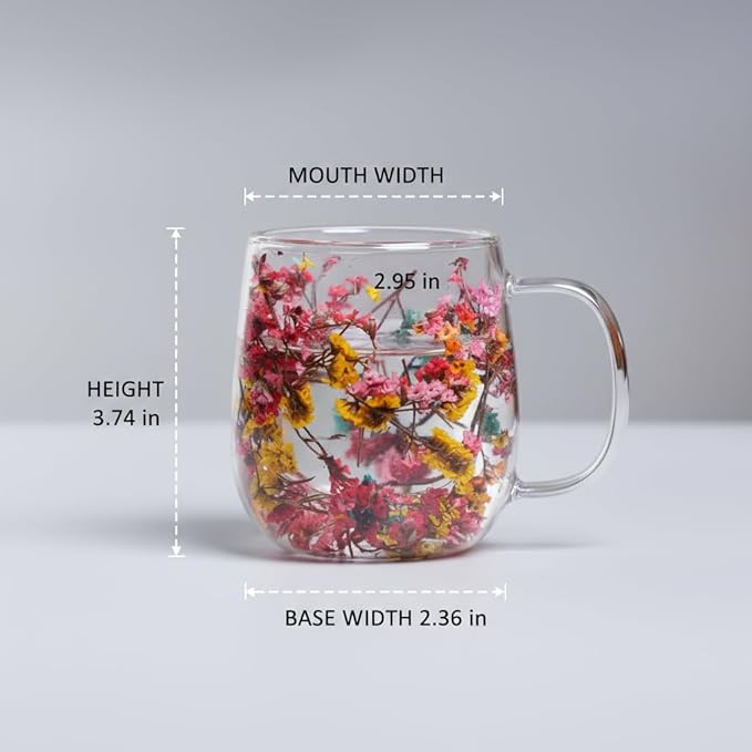 Double Wall Glass Flower Coffee Cups Tea Mug For Women