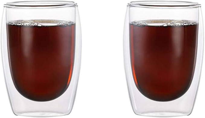 CAFÉ BREW COLLECTION Double Wall Insulated Glasses Espresso Mugs (Set of 2) - 8oz Coffee Cup Set, Dishwasher Safe