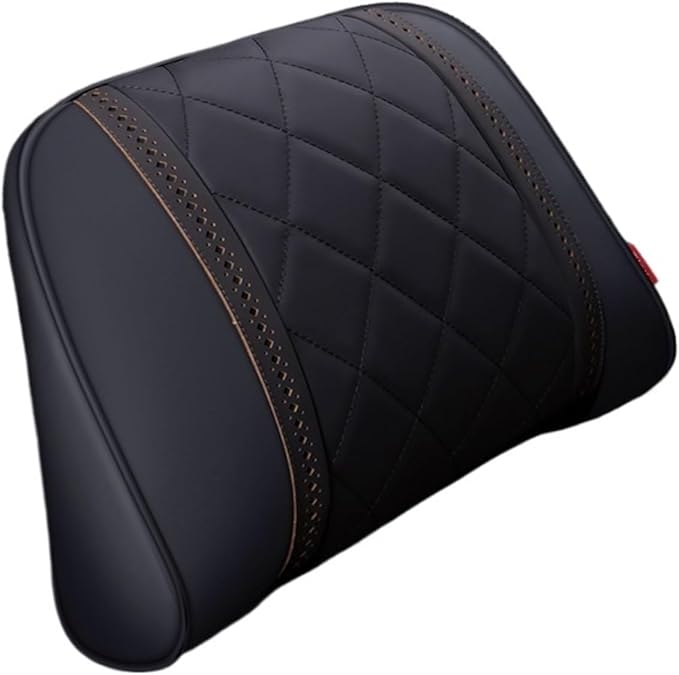 Car Headrest Neck Pillow Soft Leather Fit for Seat Back Support Lumbar Pillow Car Travel Rest Cushion Accessories(Black-Waist 1PC)