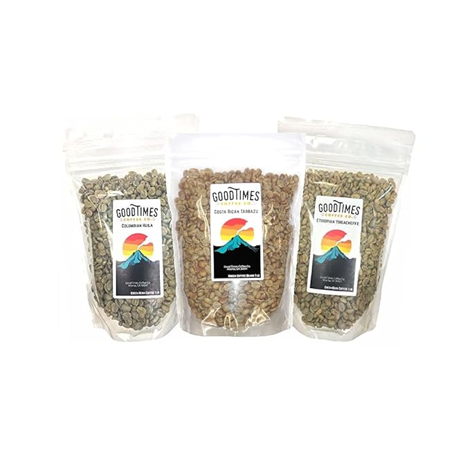 Good Times Coffee Company Colombian Huila Ethiopian Yirgacheffe Costa Rican Tarrazu Green Unroasted Coffee Beans, 3 Pound Variety