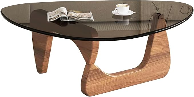 Glass Coffee Table, Mid Century Modern Coffee Table, Coffee Table for Living Room Center Table Suitable for Bedroom Living Room Reception Office Tables (Walnut/Grey, Large)