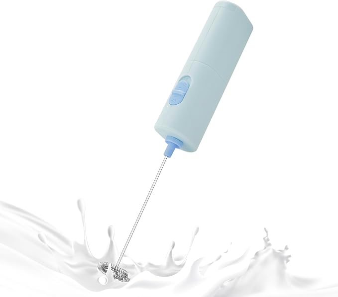Portable Coffee Frother by ELMWAY, Battery Operated Electric Whisk, Mini Milk Frother Handled for Coffee, Latte, Matcha and Protein Powder - Light Blue
