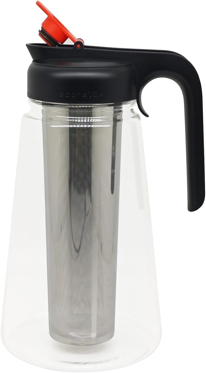 ECORELAX Cold Brew Coffee Maker,High Transparency Borosilicate Glass Container with Stainless Steel Filter, Iced Tea Pitcher with Lid,Modern Style, Ergonomic Handle,Spill-proof Lid (（Black 64oz)