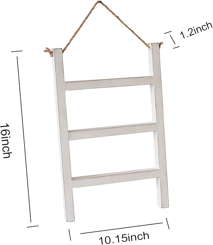 Joy Choice 16" Farmhouse Style 3-Tier Blanket Rack - Wall Hanging, Mini Ladder, Towel Rack for Bathroom, Living Room & Kitchen (White)
