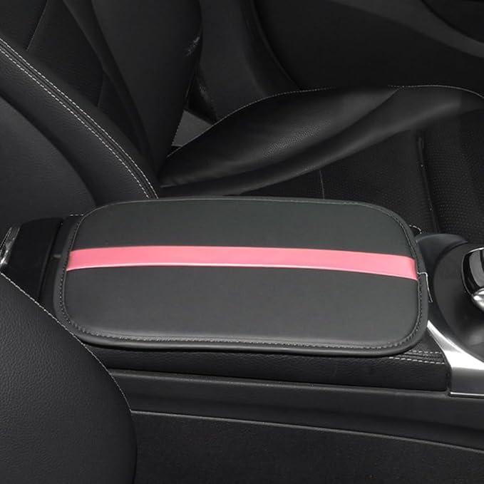 Car Armrest Seat Box Mat, PU Leather Center Console Cover, Universal Waterproof Car Interior Accessories, Arm Rest Box Protector Cushion Pad for Most Vehicle (Pink)