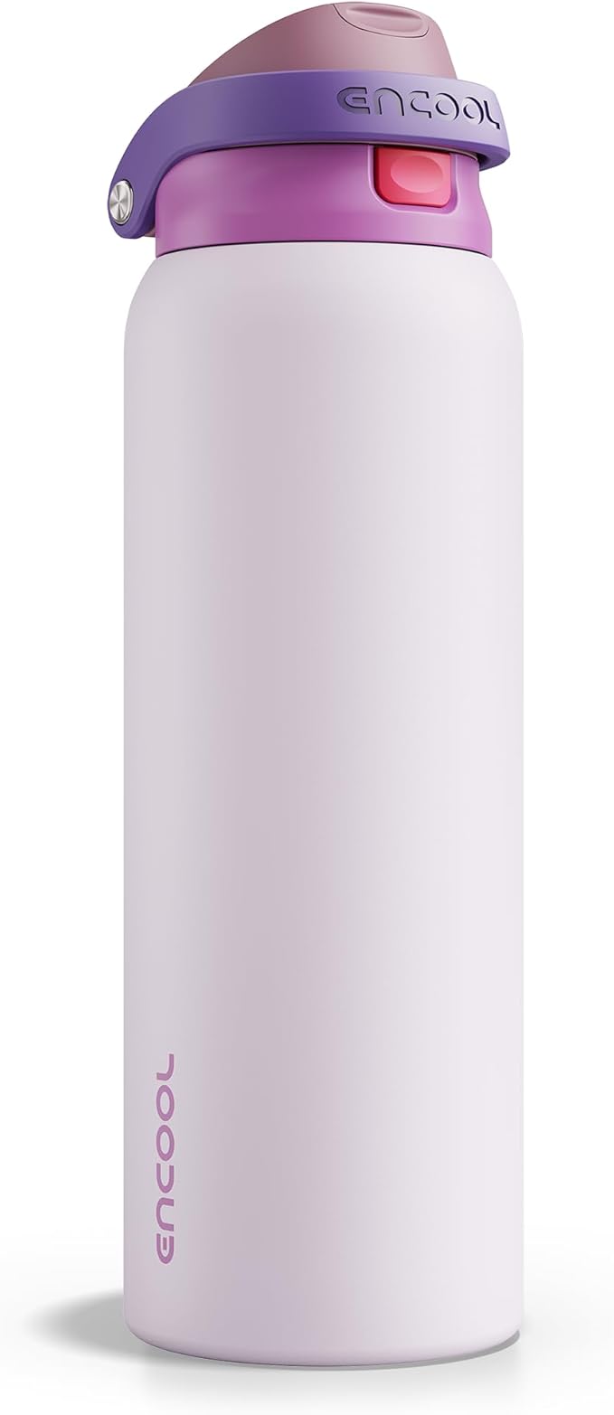 ENCOOL Leakproof Insulated Water Bottle with Straw Dual-Sip Water Bottle Bag-Safe Design for Work, Commute & Gym – Keeps Drinks Cold All Day, 40 oz, Purple Cabbage
