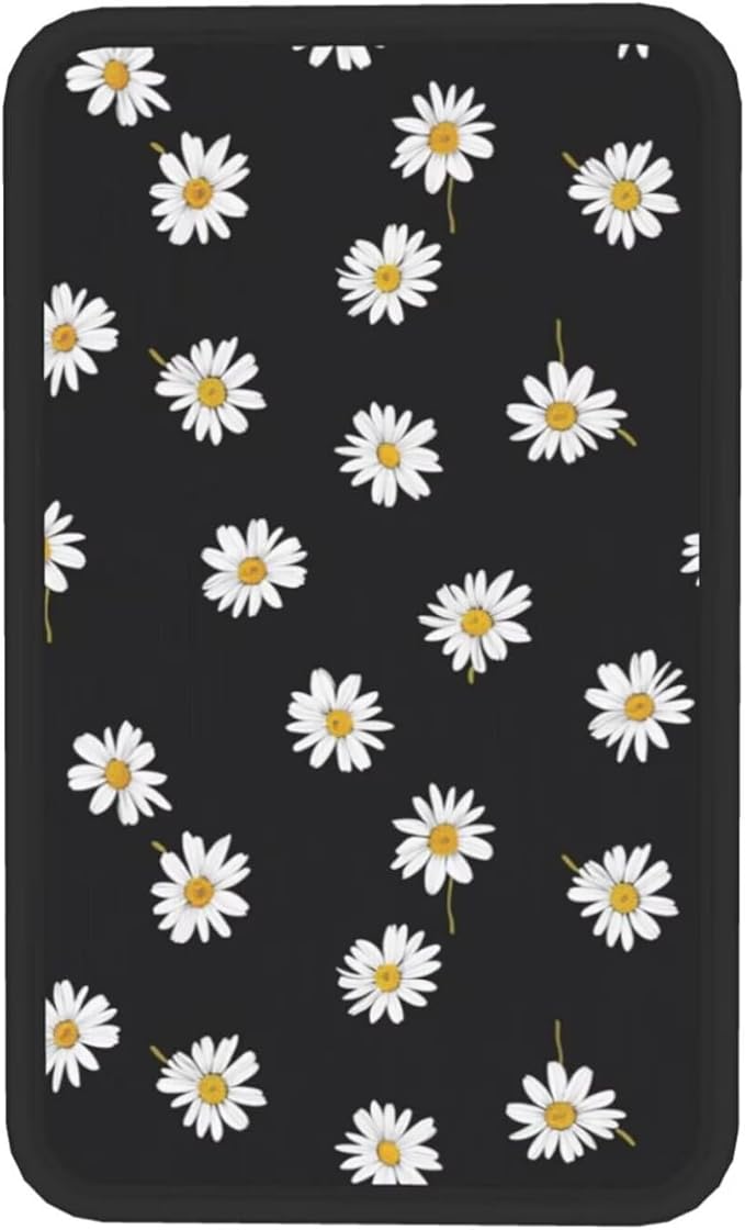 Floral Daisy Car Center Console Cushion Pad Cute Wildflower Armrest Box Cover Protector Black Comfortable Car Decor Accessories Fit for Most Cars, Vehicles, Sedans Vans Truck SUV