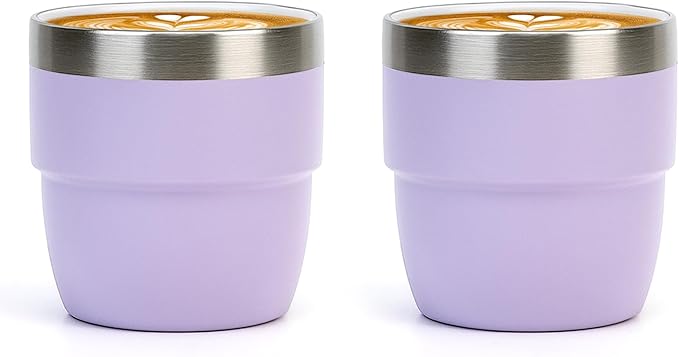 Zenbo 4 oz Espresso/Coffee Cups, Ceramic-Lined Double Wall Vacuum Insulated 18/8 Stainless Steel, Stackable & Dishwasher Safe, Space-Saving, Compatible with Most Espresso & Coffee Makers, 2 Pack