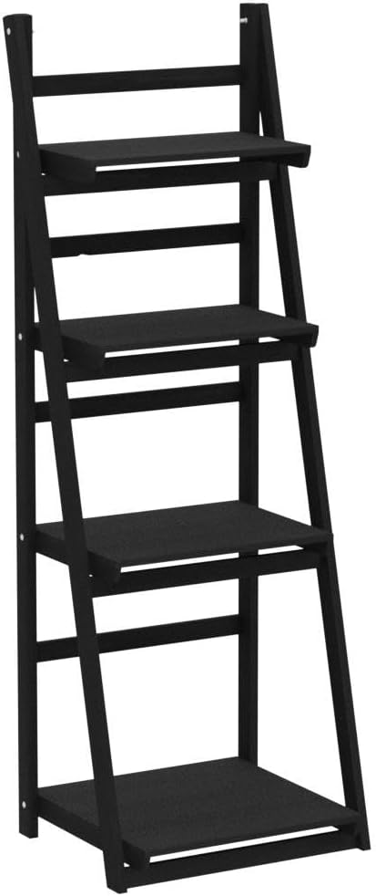 Distressed Ladder Shelf - Rustic Leaning Bookshelf for Home Decor (Black)
