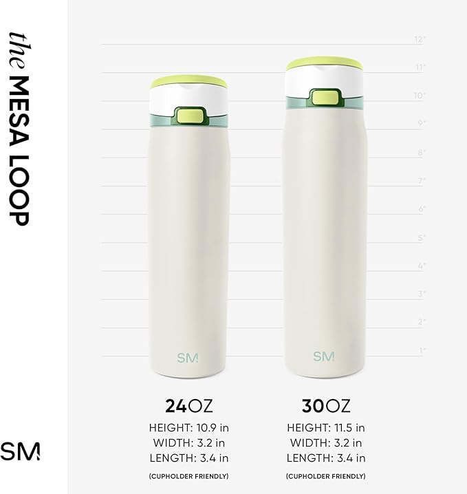 Simple Modern Mesa Loop Water Bottle with Covered Straw and Handle | 30oz Cup Holder Friendly Insulated Stainless Steel Bottles for Travel, Sports and School | Coconut