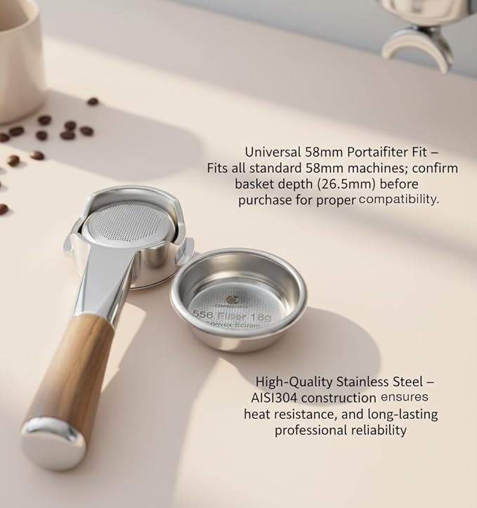 58mm Espresso Filter Basket 18g – Convex Bottom Sweet Espresso Basket, 556 Holes Slow Flow, Universal Stainless Steel, Compatible with La Marzocco, Futurmat, DEC