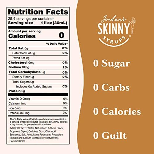Jordan's Skinny Mixes Syrups, Hazelnut Coffee Syrup, Sugar Free, 25.4 Ounces (Pack of 2), Zero Calorie Drink Flavoring & Mixes