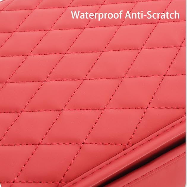 Car Center Console Cover for Jeep Compass 2006–2025 2026 MK/MP, Waterproof Anti-Scratch Leather Armrest Pad, Console Cushion with Side Storage Pocket, Soft Padding Auto Armrest Mat,B-Red