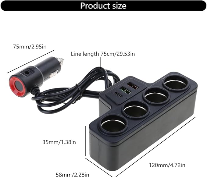 Portable Car Charger 12V/24V Power Socket Splitter Fast Charging Adapter 120W