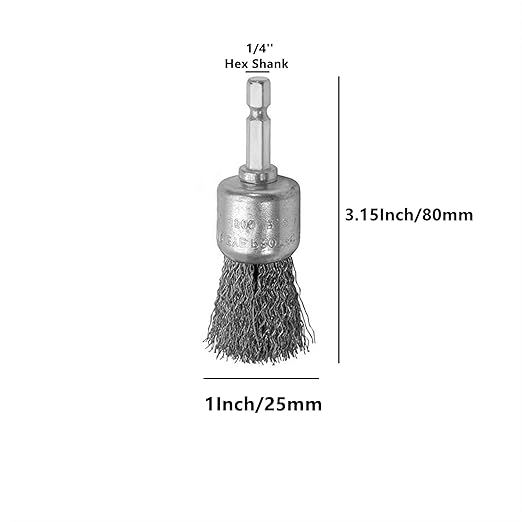 Abrasive Wire Pen Brush Set for Drill - 1/4 Inch Hex Shank 1 Inch Wire Pen Brush - Stainless Steel Crimped Carbon Steel Brush for Rust,Cleaning,Deburring,Removing Paint-6pcs
