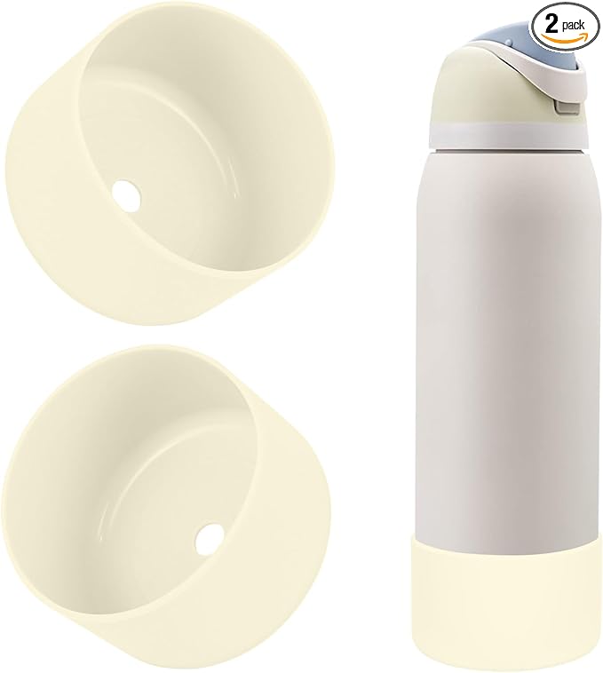 2PCS Silicone Water Bottle Boot, Compatible with Owala 24oz 32oz 40oz, Protective Anti-Scratch & Anti-Dent No Noise Sleeve Cover for FreeSip/Twist/Flip Water Bottles (Cream White, 40oz)