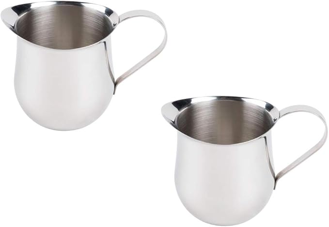 Betolla (2 Pack) 8 oz Stainless Steel Bell Creamer – Bell-Shaped Mini Pitchers for Serving Cream, Milk, Syrups & More