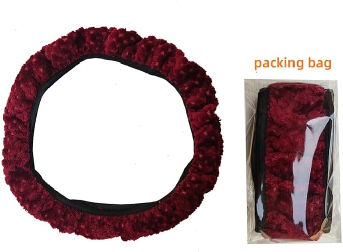 15 Inch Soft Dot Plush Steering Wheel Cover Anti-Slip Comfortable Winter Grip Universal Fit for Most Car Truck Vehicle SUV (Wine Red)