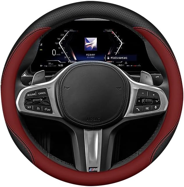 Leather Steering Wheel Cover 15 Inches Car Steering Wheel Cover Stretchy Easy Installation Durable Breathable Non-Slip for Honda Civic Accord Fit CRV HRV Pilot Odyssey Accessories -Red