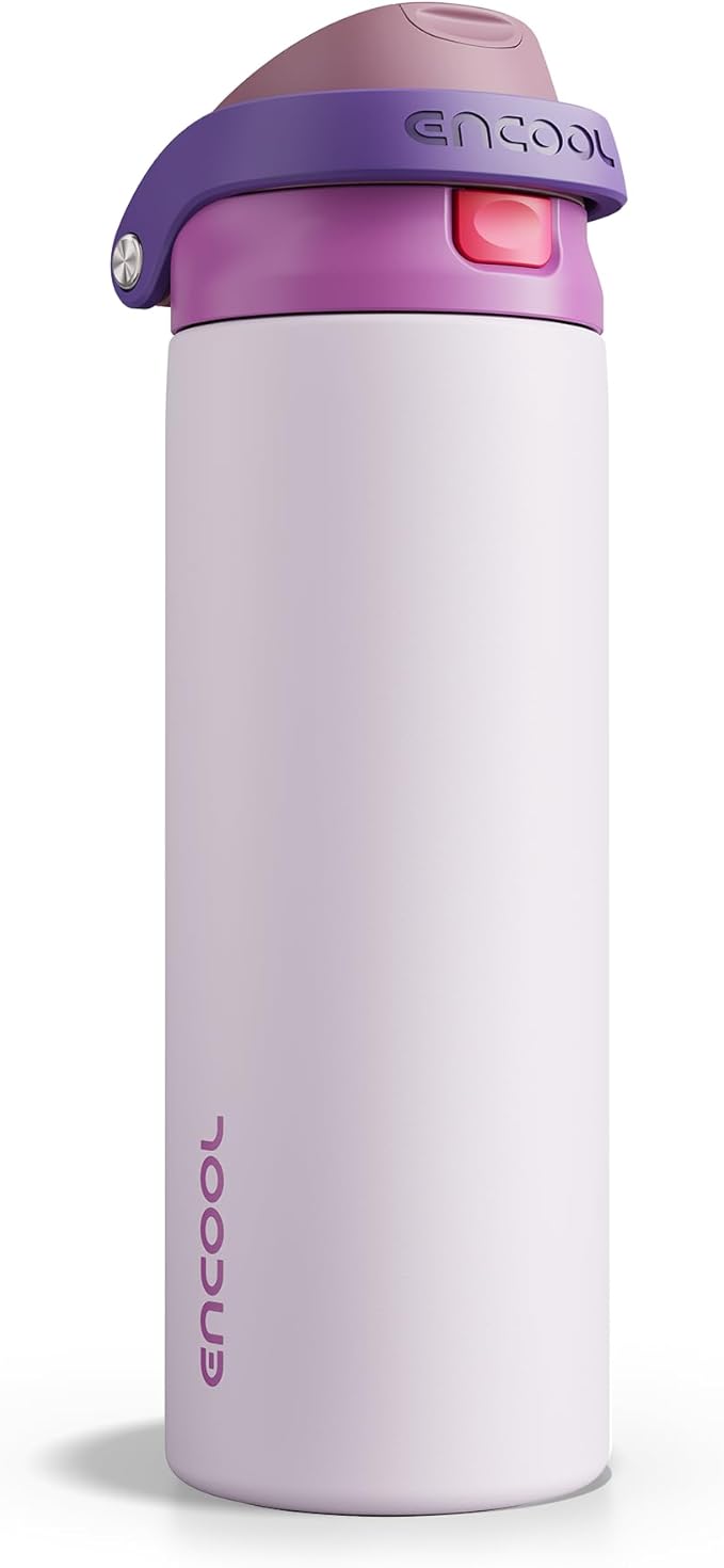 ENCOOL Leakproof Insulated Water Bottle with Straw Dual-Sip Water Bottle Bag-Safe Design for Work, Commute & Gym – Keeps Drinks Cold All Day, 24 oz, Purple Cabbage