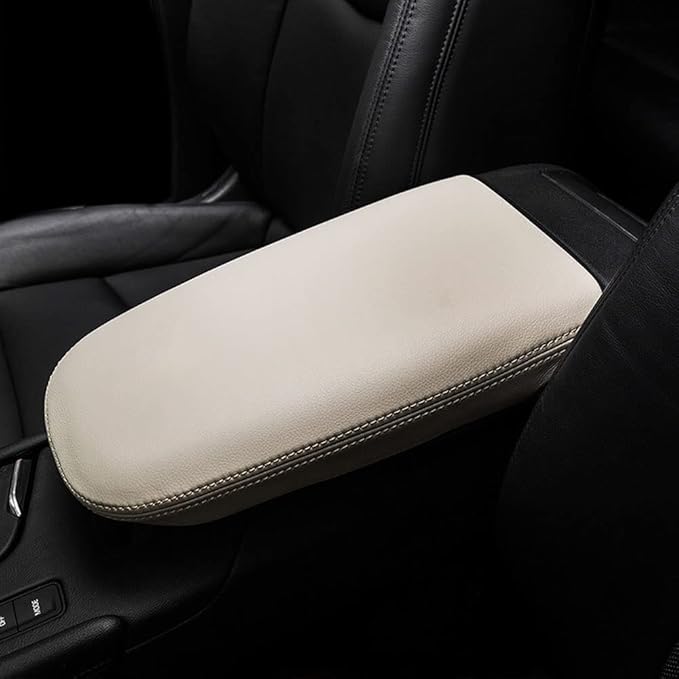 BOYOUS Car Armrest Cover Waterproof Center Console Pad Covers Scratch Resistance Leather Protector Interior Decoration Accessories Fit for Cadillac XT5 2016-2025 XT6 2020-2025（Beige Stitches）