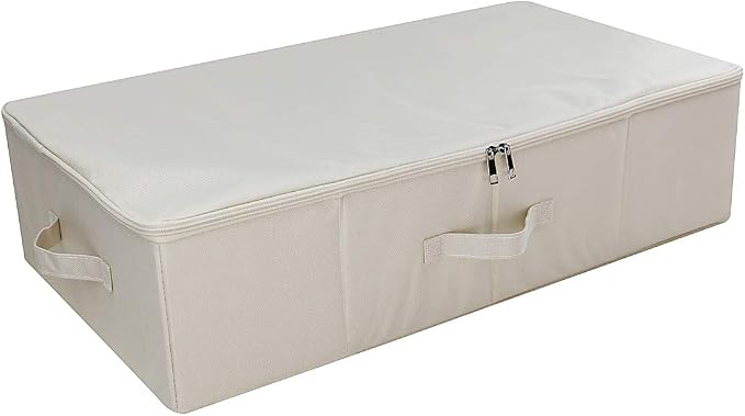 iwill CREATE PRO Folding Under Bed Shoes Storage Organiser Bins with Lid, Underbed Clothes Organizer Basket, Garment Storage Boxes, Beige