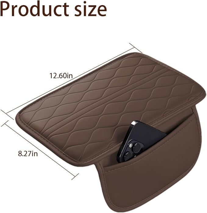 Car Center Console Cover, Leather Vehicle Arm Rest Protection Cushion with 2 Side Storage Bags, Auto Interior Armrest Storage Box Pad Accessories, Universal for SUV, Sedan, Truck (Coffee)