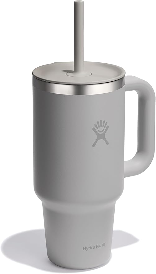 Hydro Flask Travel Tumbler with Handle, Lid and Straw - Insulated Stainless Steel in 32 Oz Tonal Birch Gray