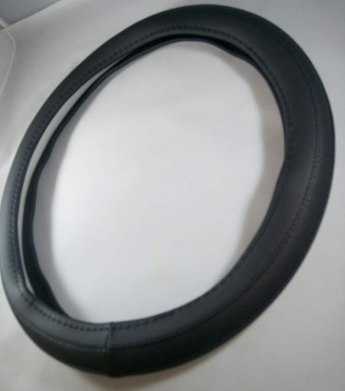 Jdragon Full Black PU Leather Great Comfort Slip-On Steering Wheel Cover 14.25-15" Diameter