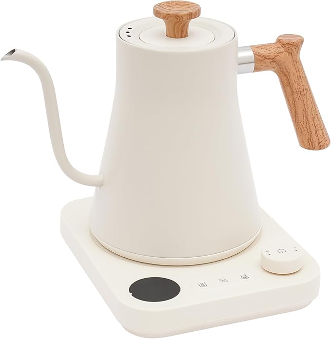 Electric Gooseneck Kettle, 1200W Precision Gooseneck Spout Designed with LED display, Digital Goose Neck Kettle for Quick Heat Up, Stainless Steel, White, 104-212 °F