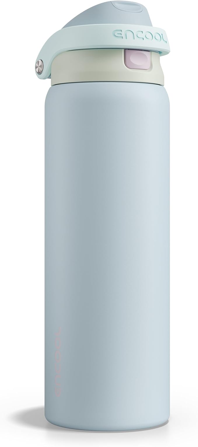 ENCOOL Leakproof Insulated Water Bottle with Straw Dual-Sip Water Bottle Bag-Safe Design for Work, Commute & Gym – Keeps Drinks Cold All Day, 32 oz, Powder Blue