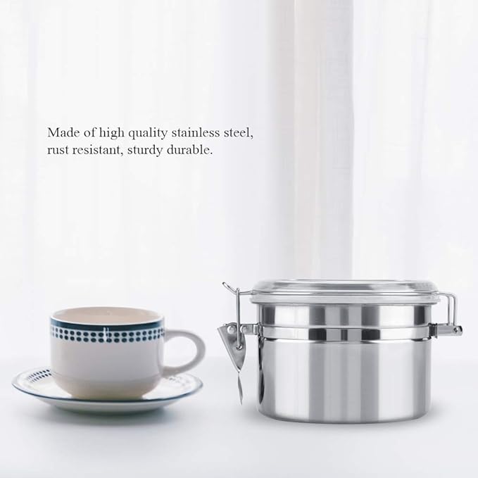 Stainless Steel Coffee Canister, Container Vacuum Sealed Storage Jar with Airtight Clamp Lid for Sugar Tea Bean (Small)
