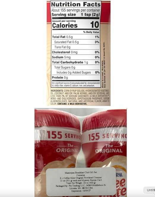 Masterpax Breakfast Club Gift Set – Contains Two 11 oz Bottles of Powdered Coffee Creamer Original Flavor + Exclusive Masterpax Mystery Recipe Card – Curated & Shrink-Wrapped