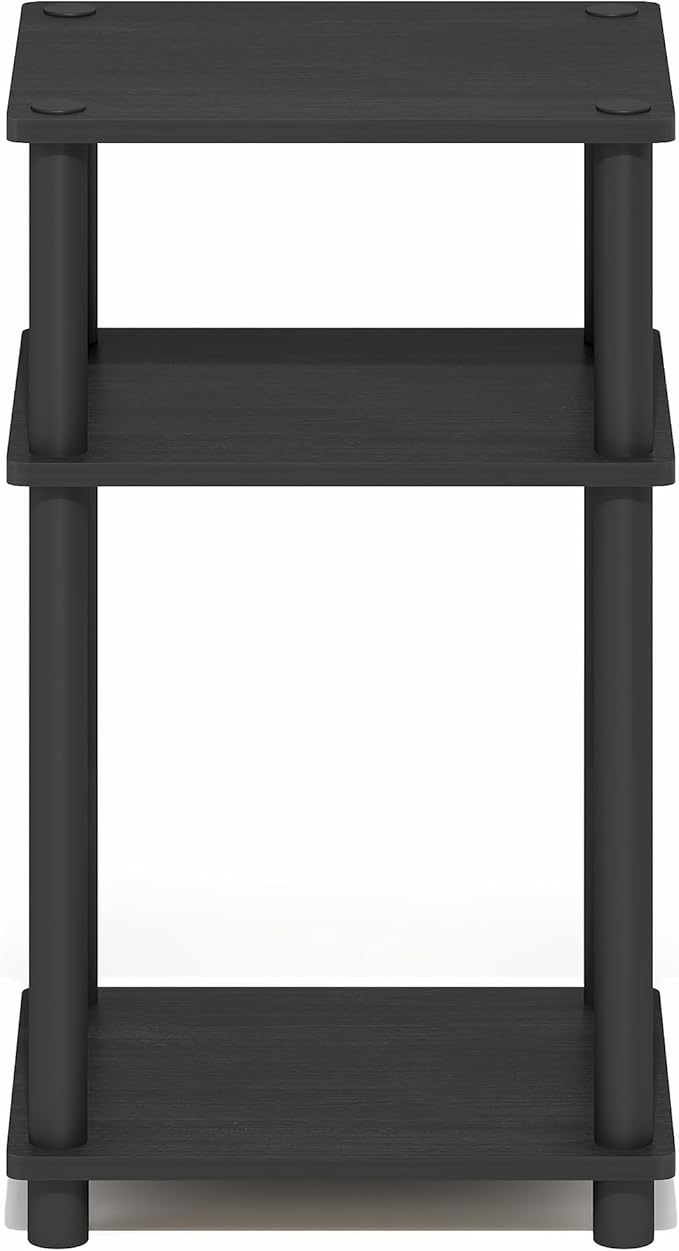 Furinno Turn-N-Tube Side Table, 3-Tier End Table with Open Shelf, Toolless Assembly Night Stand, Bedside Table, for Living Room, Bedroom, Dark Americano