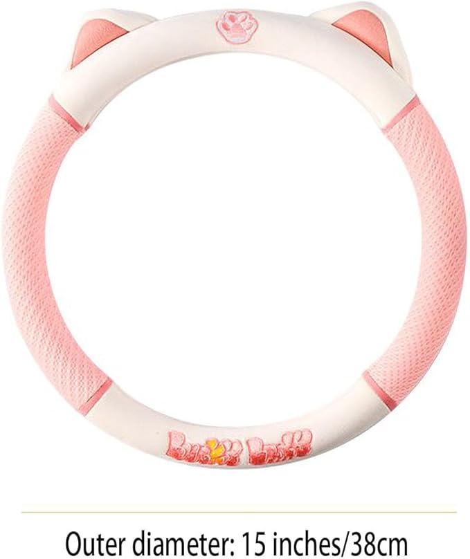 Women's Cartoon Steering Wheel Cover Comfortable, Breathable, Non-Slip All-Season Car Accessory Universal 15-inch Fit Suitable for Sedans, Pickup Trucks, and SUVs(pinkD)