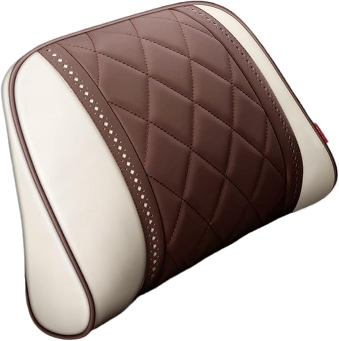 Car Headrest Neck Pillow Soft Leather Fit for Seat Back Support Lumbar Pillow Car Travel Rest Cushion Accessories(Beige Coffee-Waist)