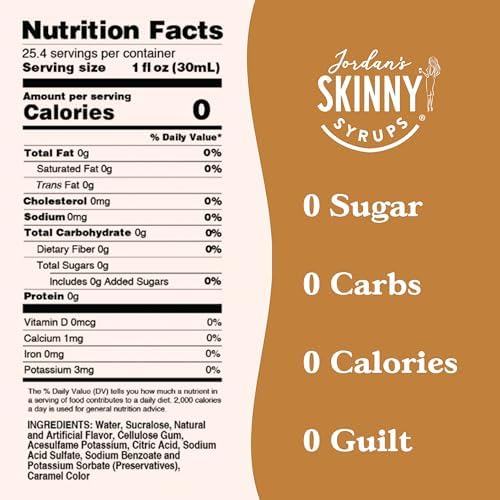Jordan’s Skinny Syrups White Chocolate, Sugar Free Flavoring Syrup, 25.4 Ounce Bottle (Pack of 6)